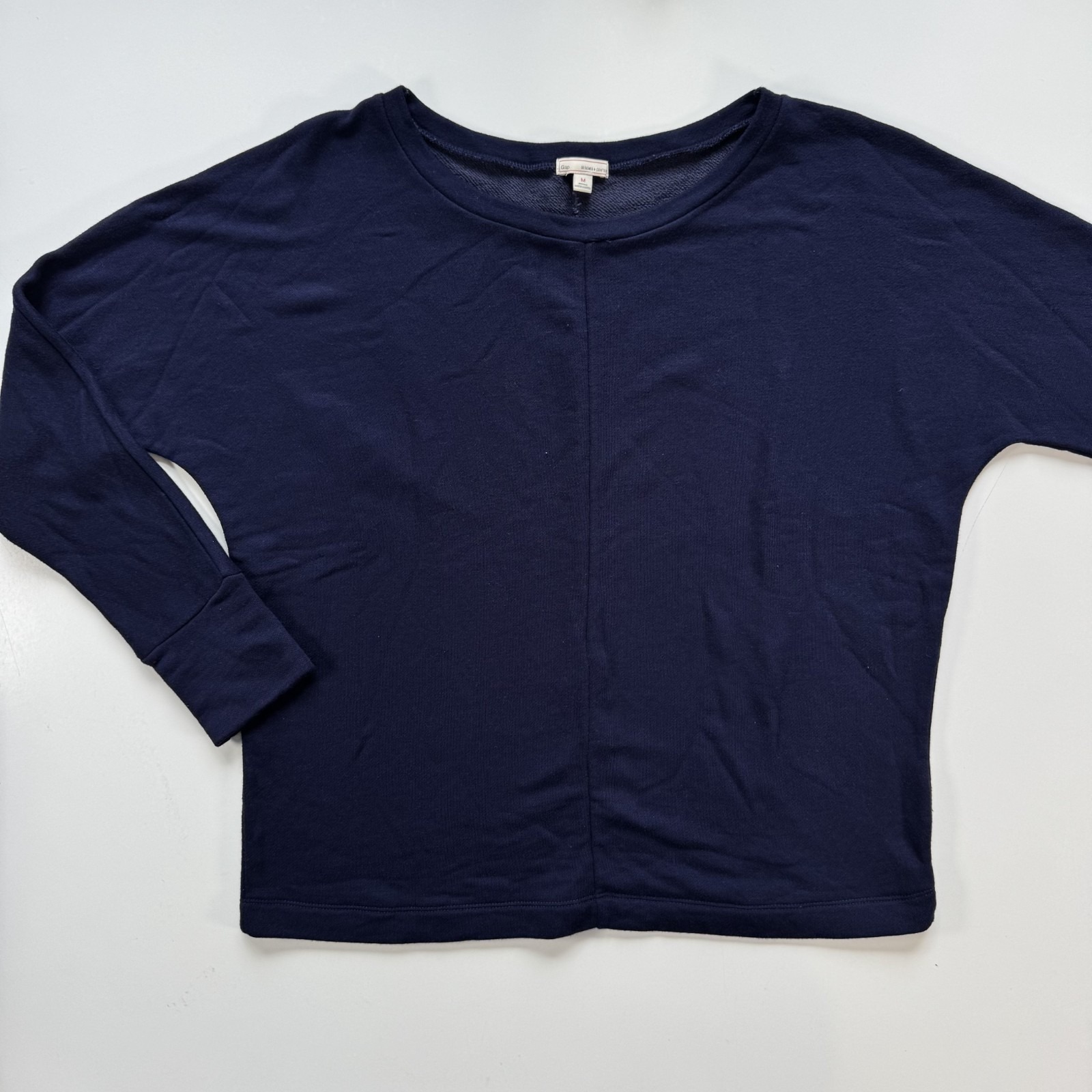 Gap Chic Sweatshirt Womens Medium Navy Blue Bat Wing Sleeves Soft Terry Knit